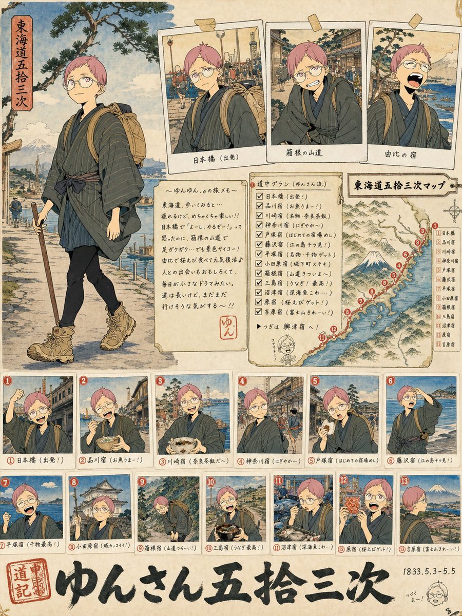 Ukiyo-e Anime Travel Diary Poster — Sora 2 Prompt