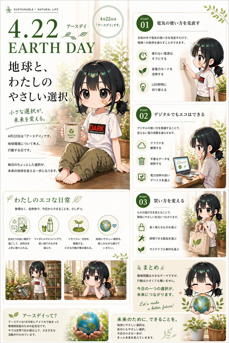 Japanese Earth Day Anime Poster Infographic — Sora 2 Prompt