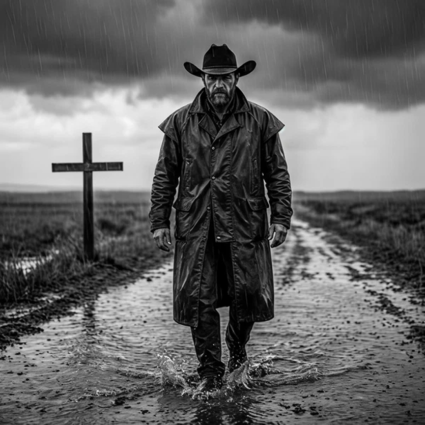 Ritratto di Cowboy sotto la Pioggia — Prompt Cinematografico