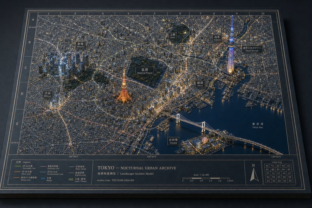 Tokyo Nighttime Diorama Map — Sora 2 Prompt