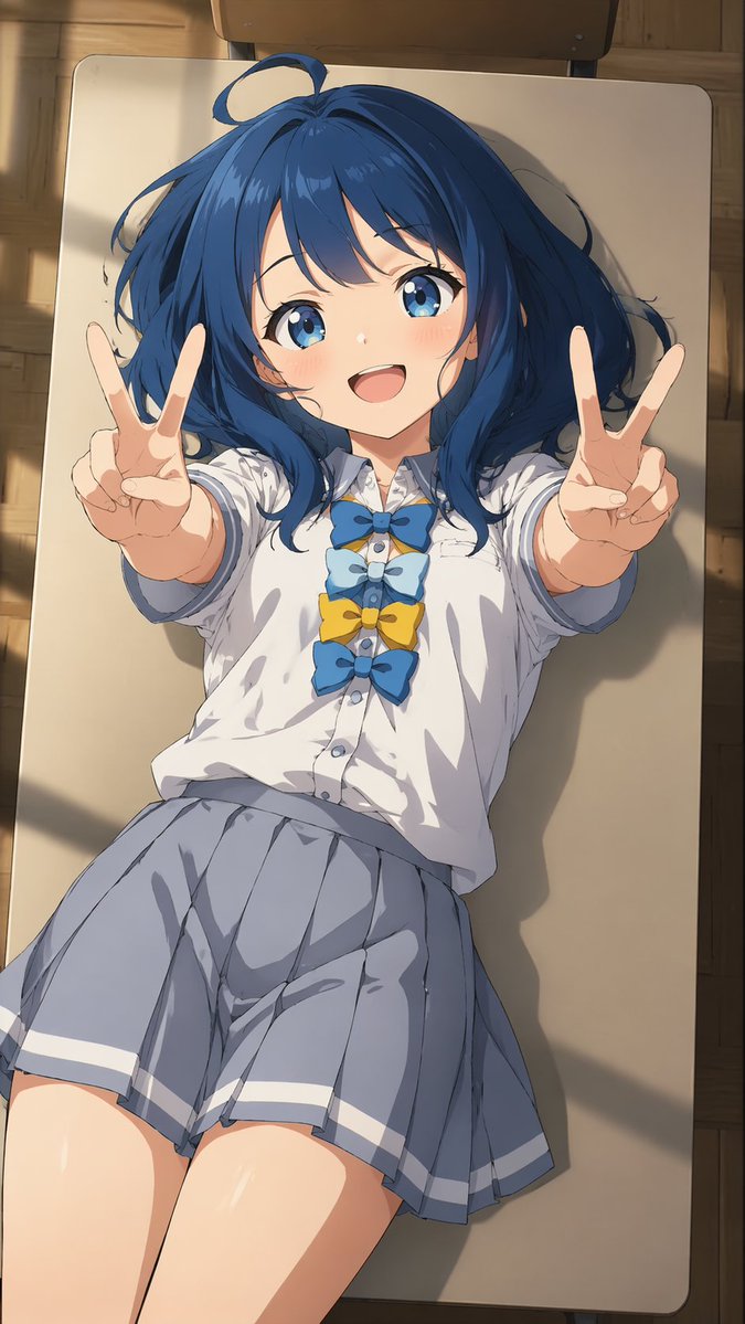 Overhead Anime Girl Peace Sign — Sora 2 Prompt